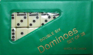 Dominoes Double Six Game Mini Travel Set of 28 Travel Game Tile Size is 1 5/8 inch x 3/4 inch x 1/4 inch for Travel, Case Color May Vary.