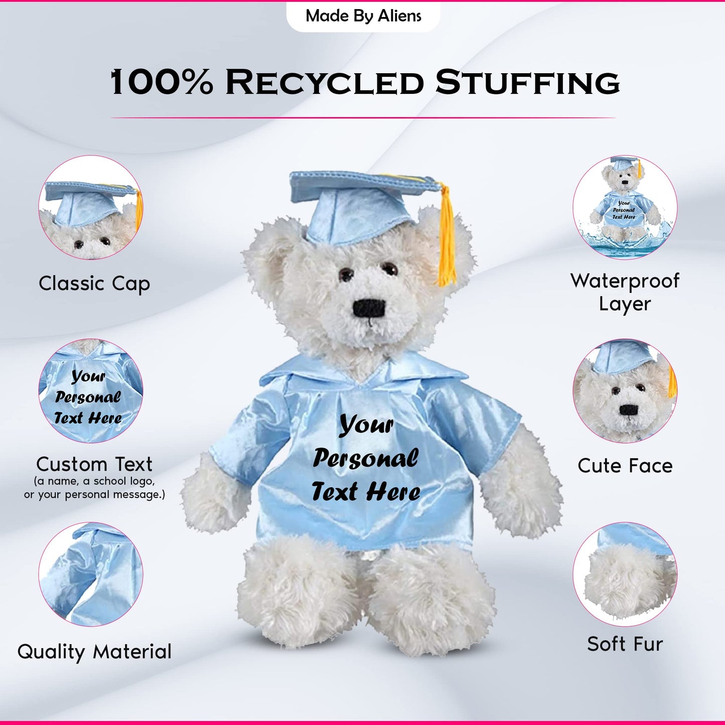Made By Aliens Cream Brandon Teddy Bear Plush Stuffed Animal Toys 12 Inches Present Gifts for Graduation Day, Personalized Text or Your School Logo on