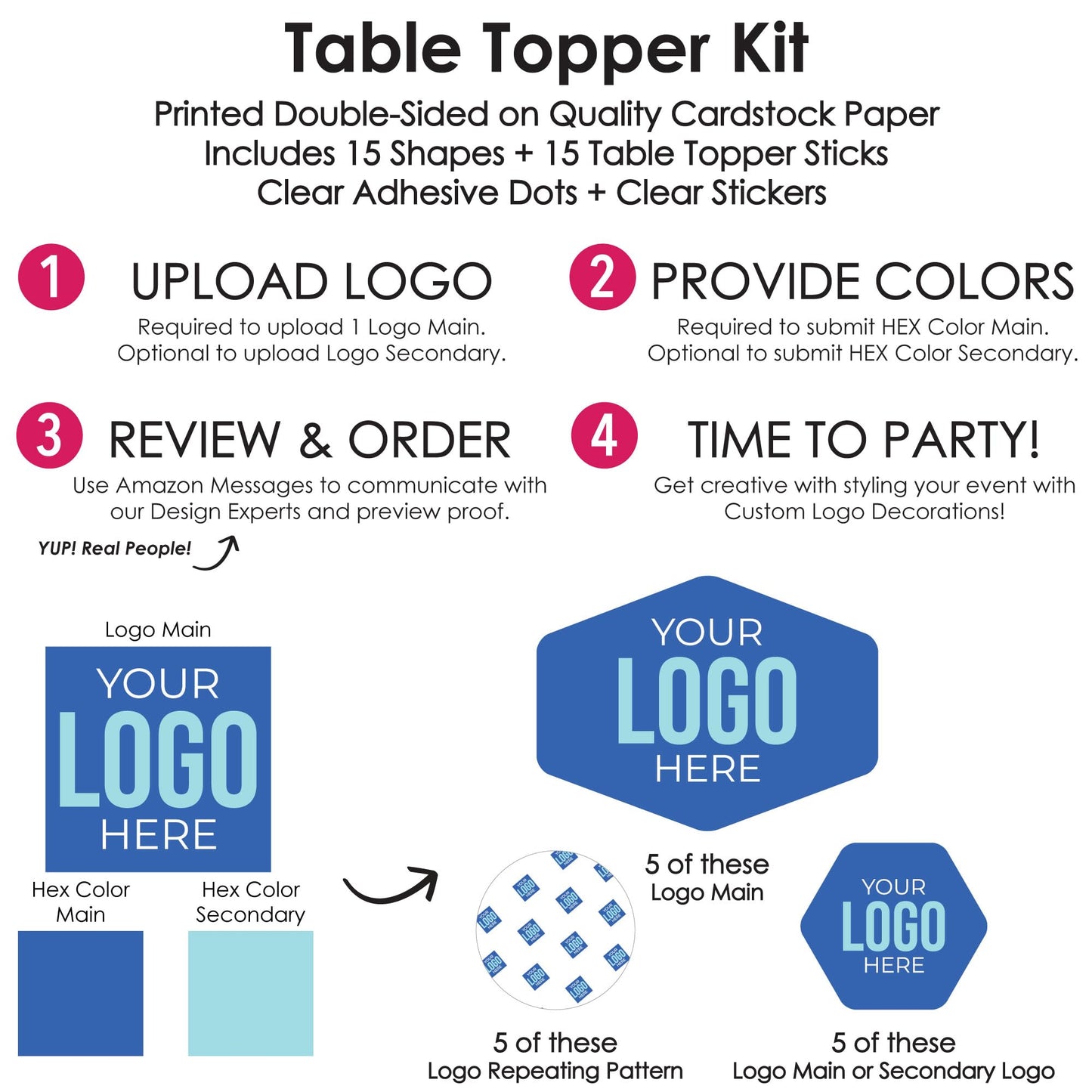 Big Dot of Happiness Custom Logo Table Toppers - Personalized Branded Business Party Centerpiece Sticks - Set of 15