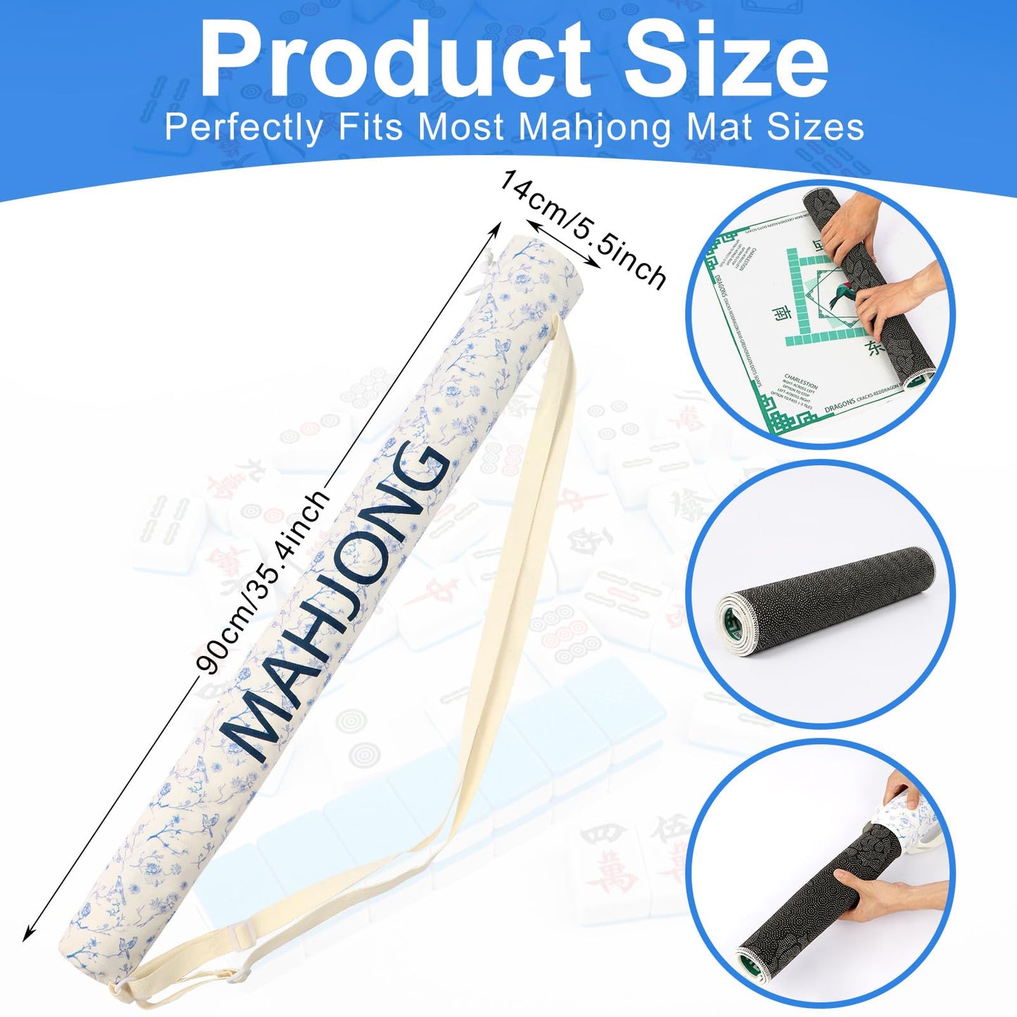Xelbreelark 35.4 Inch Long Canvas Mahjong Mat Carrying Bag Double Strapped Drawstring Holder Durable Bag Only for Mahjong Lovers, Mat Not Included