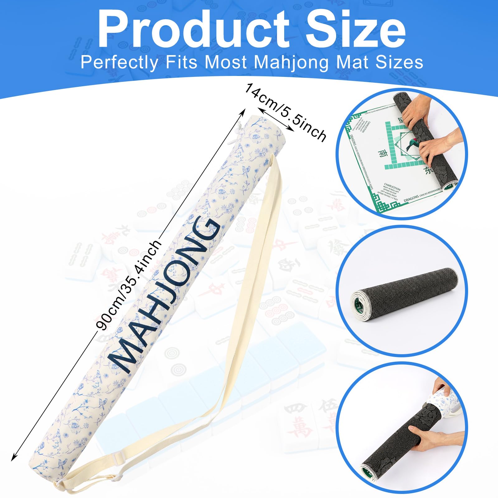 Xelbreelark 35.4 Inch Long Canvas Mahjong Mat Carrying Bag Double Strapped Drawstring Holder Durable Bag Only for Mahjong Lovers, Mat Not Included