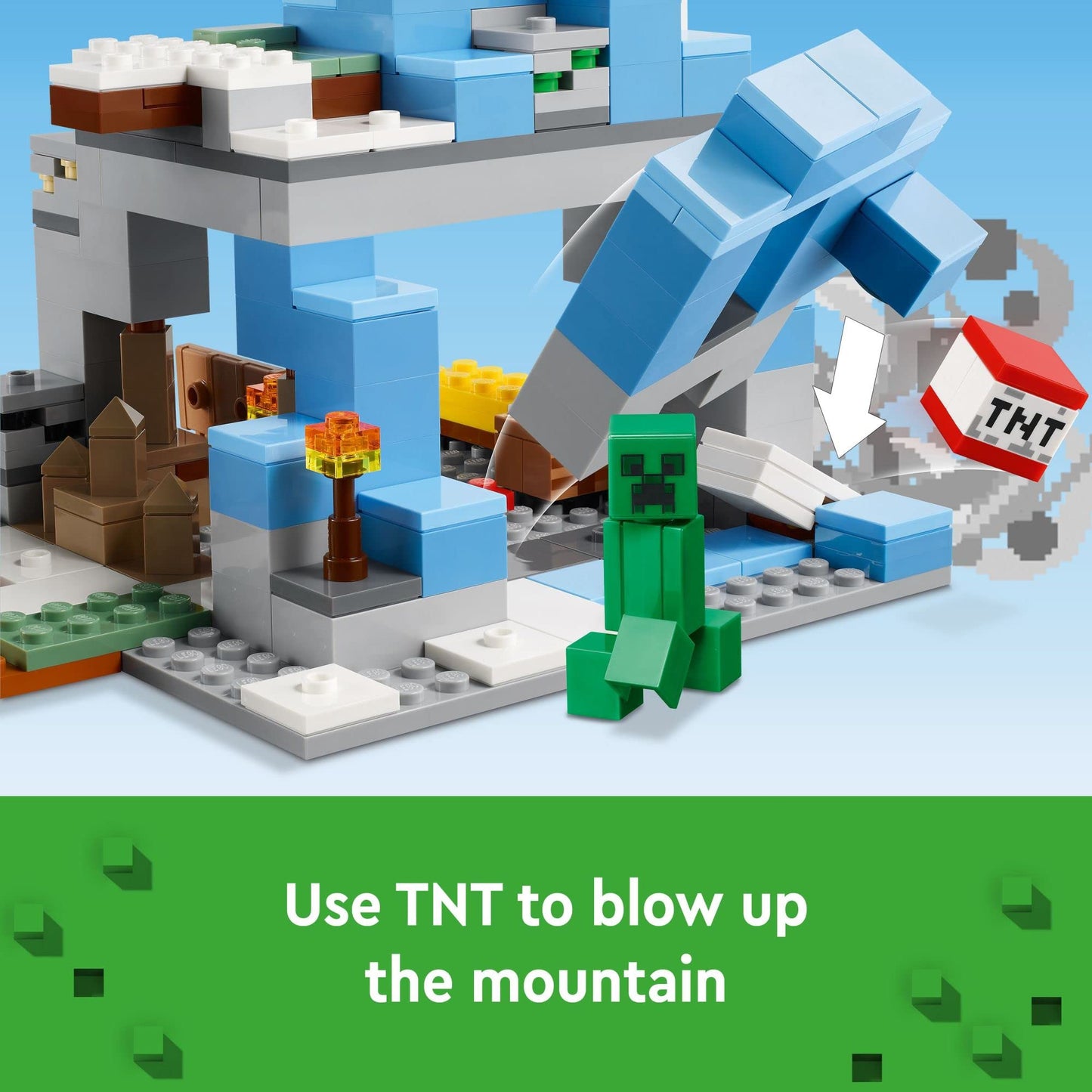 LEGO Minecraft The Frozen Peaks 21243, Cave Mountain Set with Steve, Creeper, Goat Figures & Accessories, ICY Biome Toy for Kids Age 8 Plus Years Old