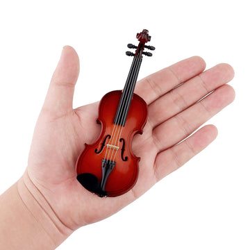 Dselvgvu Wooden Miniature Violin with Stand, Bow and Case Mini Violin Musical Instrument Replica Collectible Figurines Collection Decorative Ornament