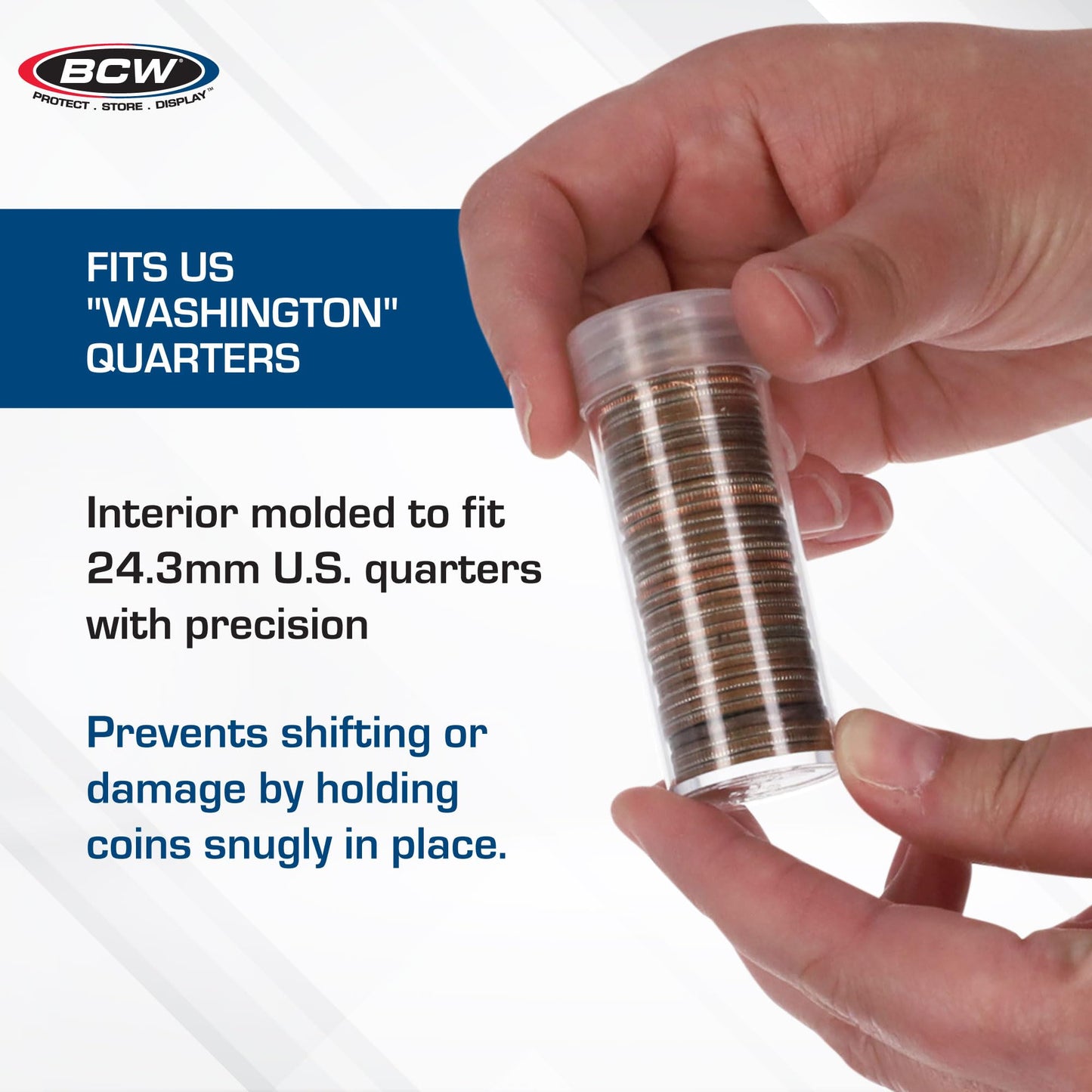 BCW Quarter Coin Storage Tubes - 100 Pack | Archival Quality Plastic Coin Holders, Screw-On Caps | Long-Term Coin Storage