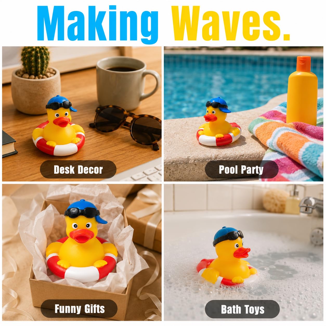 3" Rubber Duck [Sealed Hole, Floats Upright] - Baby Safe Bathtub Bathing Toy - Rubber Pool Duck