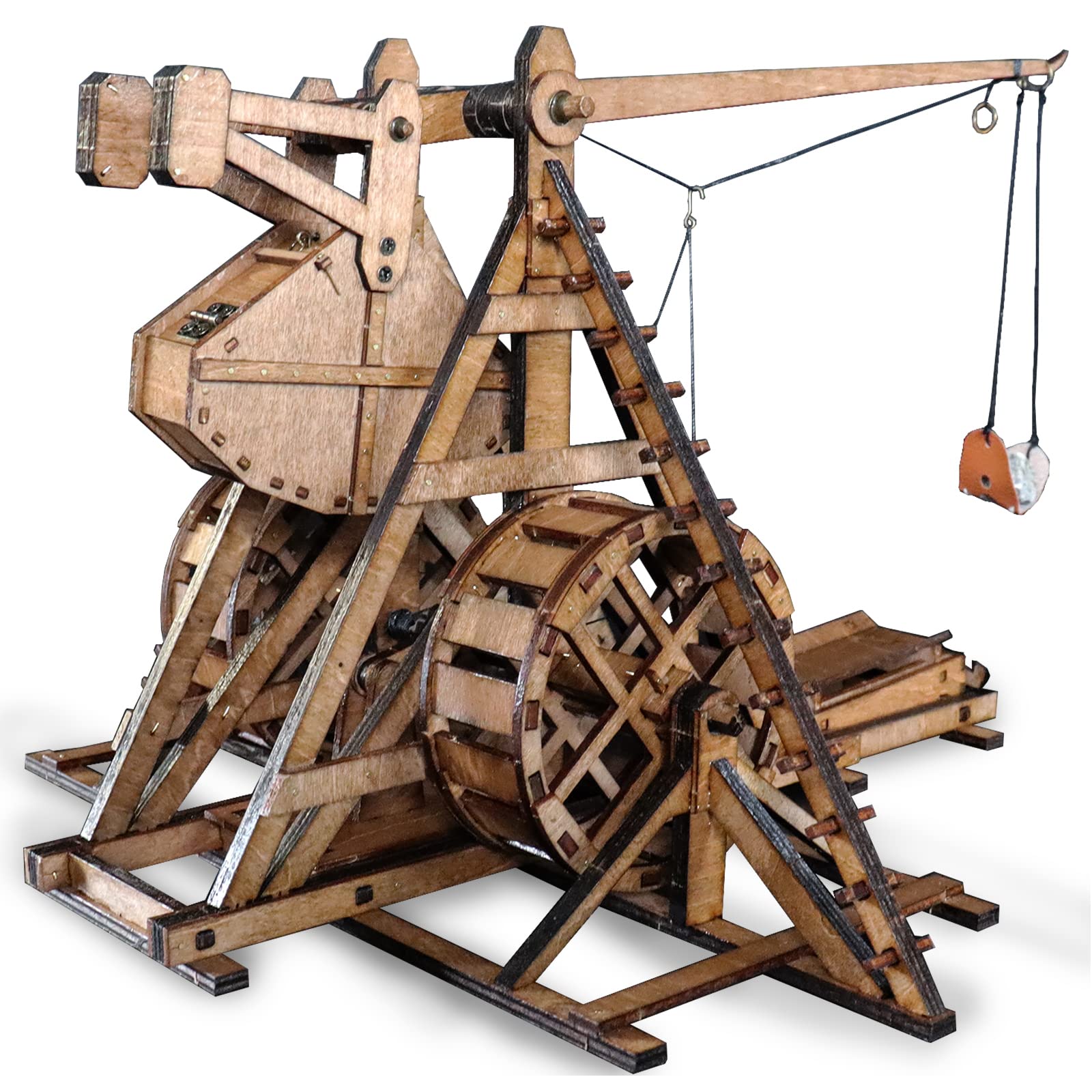 YAQUMW Mini Counterweight Trebuchet with Wheels Europe Medieval Siege Chariot Catapult Weapons DIY 3D Wooden Puzzles Mechanical Model Kits STEM