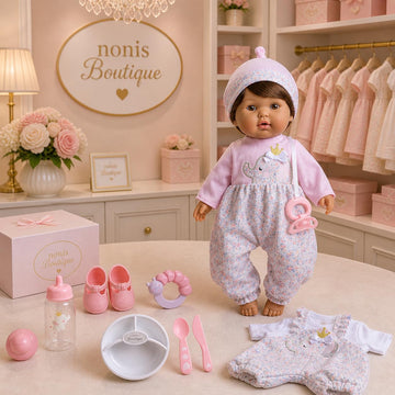 JC Toys 15" Realistic Soft Body Baby Doll with Brown Hair, Brown Eyes, Open/Close Eyes | 10 Piece Gift Set with Bottle, Rattle, Pacifier & Accessories