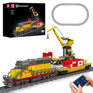 Mould King 12027 Diesel Locomotive Train Building Sets with a Semi-Trailers, Cranes, Remote/App Control Engineering Toy Kit, Scale Model with Trains