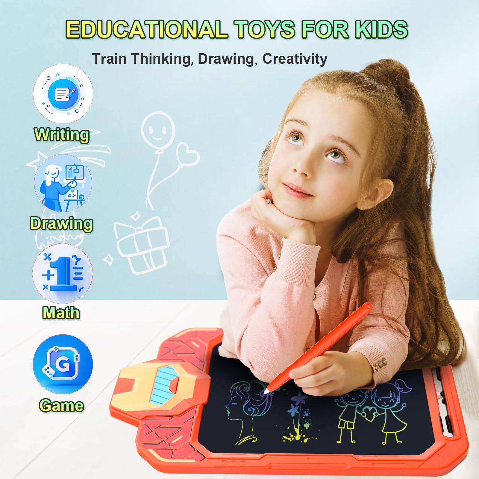 CHAFEGY 10 Inch LCD Writing Tablet for Kids - Mech Warrior, Erasable Doodle Board Drawing Pad, Travel Educational Toy for Toddlers 3-8, Birthday Boys