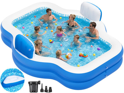 ALSTU Extra Large Inflatable Pool with Pump, 121" X 90" X 22" Full-Sized Blow Up Pool with Seats for Adults, Family Inflatable Swimming Pool