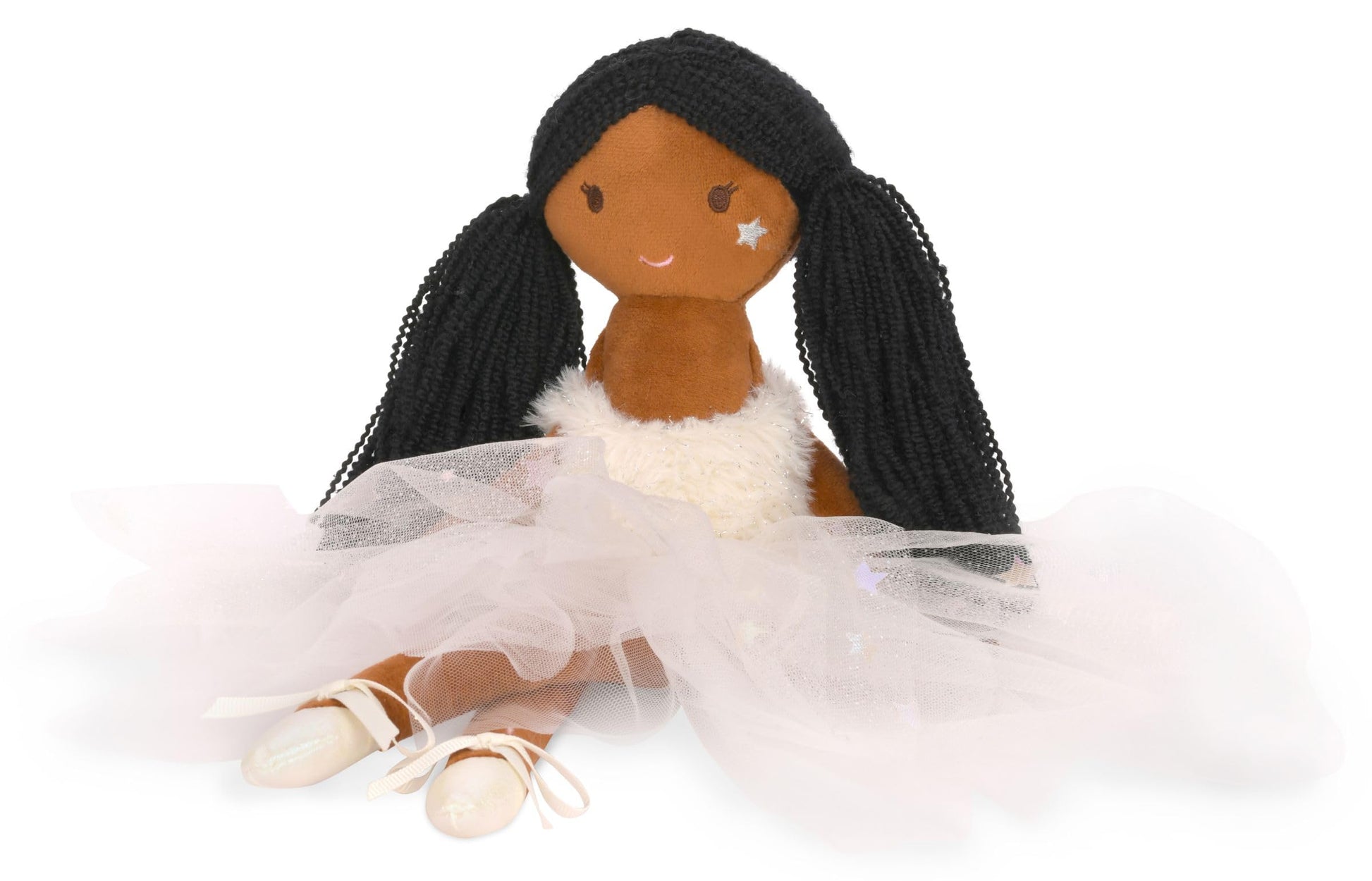 iscream Corps de Ballet Plush Allongé Ballerina with Glitter and Embroidered Accents for All Ages, Black Hair
