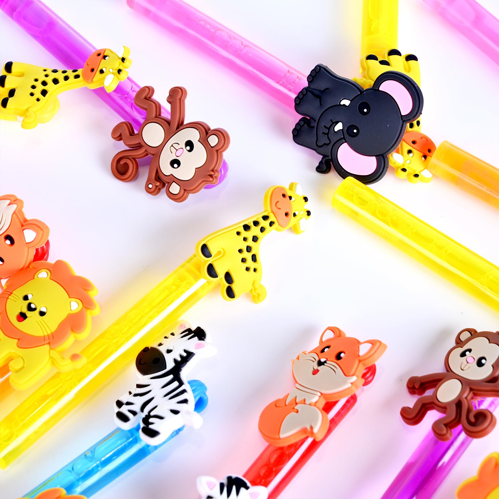 24PCS Animal Bubble Wands for Wild One Birthday Baby Shower Decorations Safari Jungle Theme Party Favors Supplies, Pinata Suffer, Goodie Bags Filler