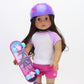 Sophia's Palm Tree Skateboard, Helmet and Knee Pads Set 18" Dolls, Multicolor