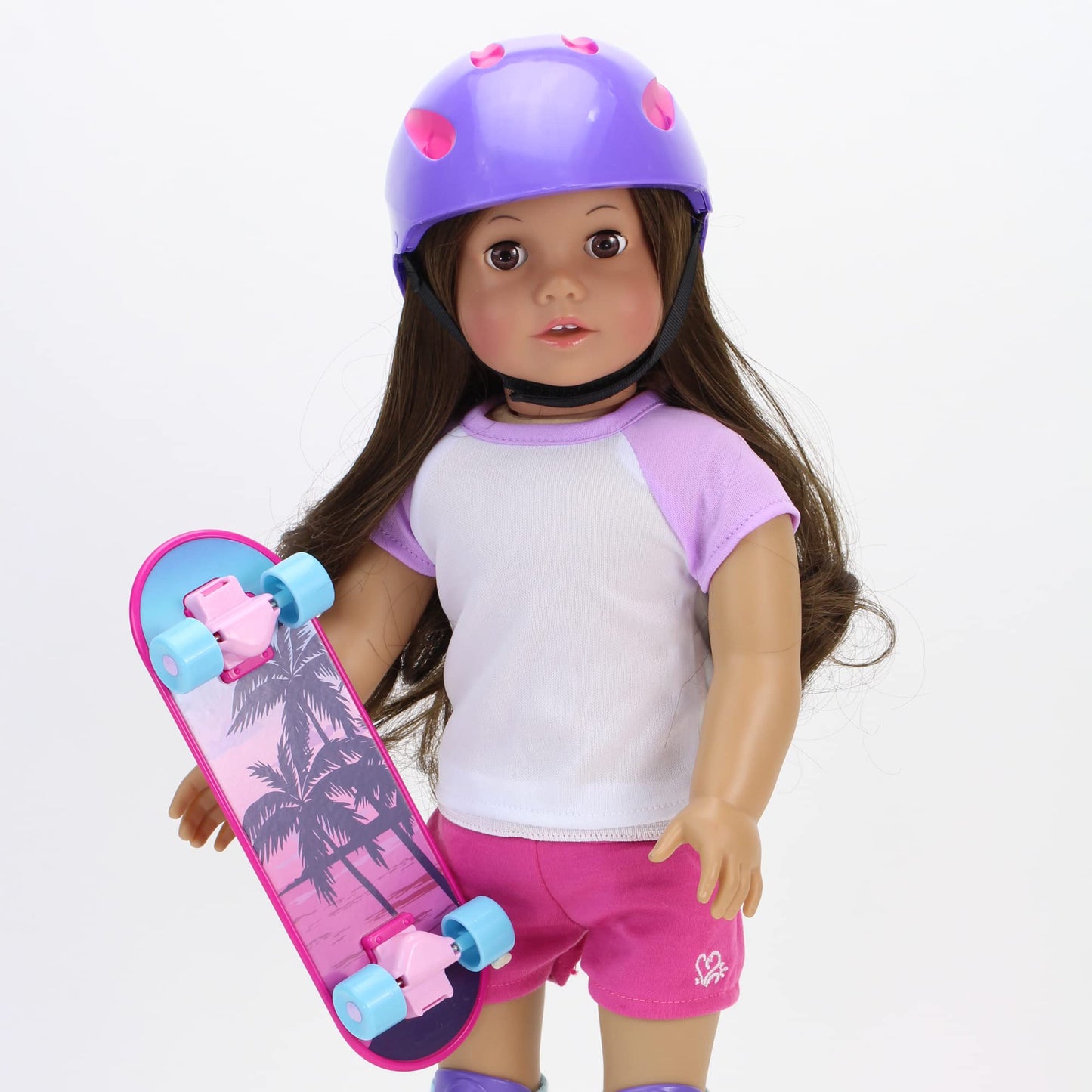 Sophia's Palm Tree Skateboard, Helmet and Knee Pads Set 18" Dolls, Multicolor