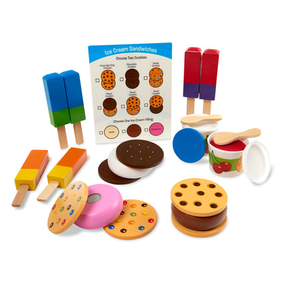 Melissa & Doug Wooden Frozen Treats Ice Cream Play Set (24 pcs) - Play Food and Accessories Food Toys for Toddlers and Kids 3+