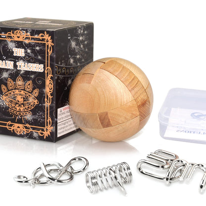 KINGOU Wooden Sphere Puzzle Brain Teaser Toy for Kids and Adults