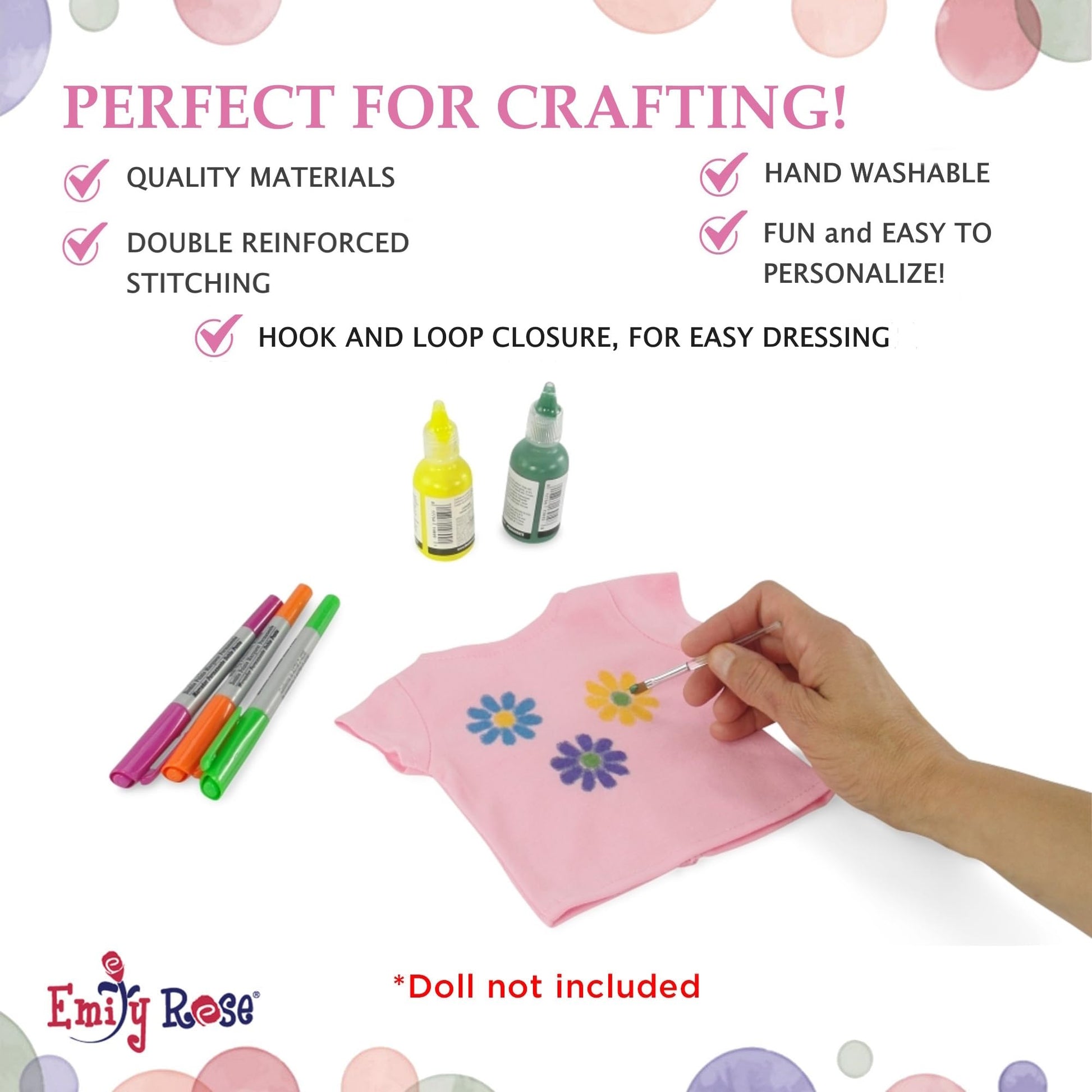 Emily Rose 5-Pack Pink 18 Inch Doll T-Shirts Gift Boxed | USA Brand - Fits American Girl & Our Generation Dolls - for DIY Crafts, Tie Dye Sublimation