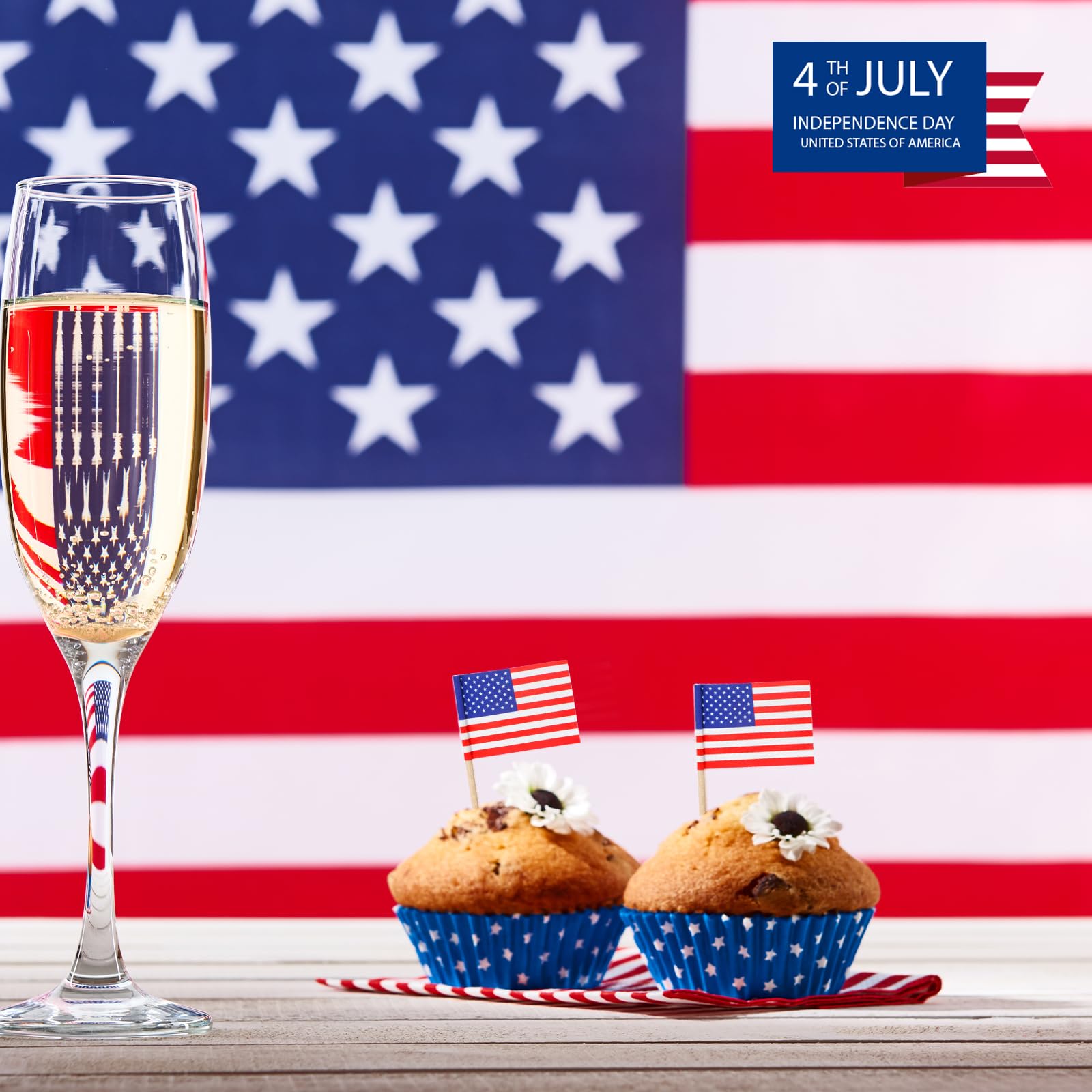 4th of July American Toothpick Flag,50PCS Cupcake Toppers,Independence Day Patriotic Cake Decorations