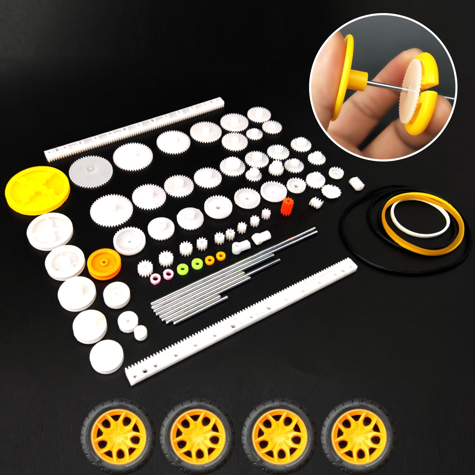 EUDAX 6 Set Rectangular Mini Electric 1.5-3V 24000RPM DC Motor with 84 Pcs Plastic Gears,Electronic Wire, 2 x AA Battery Holder,Boat Rocker