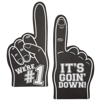 Okuna Outpost Black Foam Fingers - 9 x 17.5 in, 2 Pack - Number One Foam Finger for Sports Props & Football Party Favors