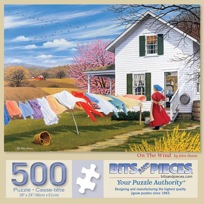 Bits and Pieces - 500 Piece Jigsaw Puzzle for Adults - 18" x 24" - On The Wind - 500 pc Countryside Laundry Line Jigsaw by John Sloane