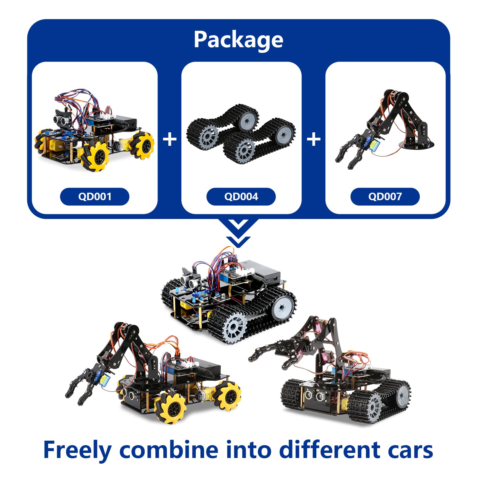 Robotics for Kids Ages 12-16, ACEBOTT 4 in 1 Smart Robot Arm with 5DOF + Tank Car, STEM Toys Coding Kit Compatible with Arduino & Scratch, App