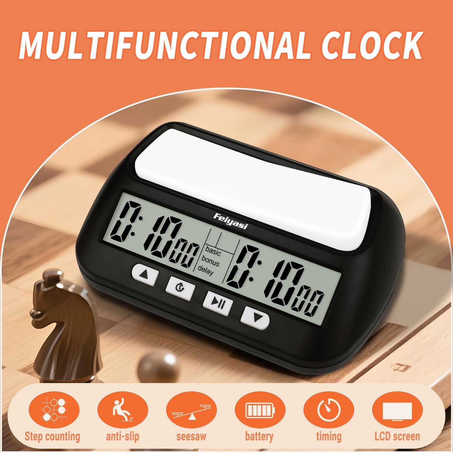 Feiyasi Digital Chess Clock Timer, Portable Digital Alarm Clock Board Game Timer, Having Basic, Reward, Delayed, and Timed Features, Suitable