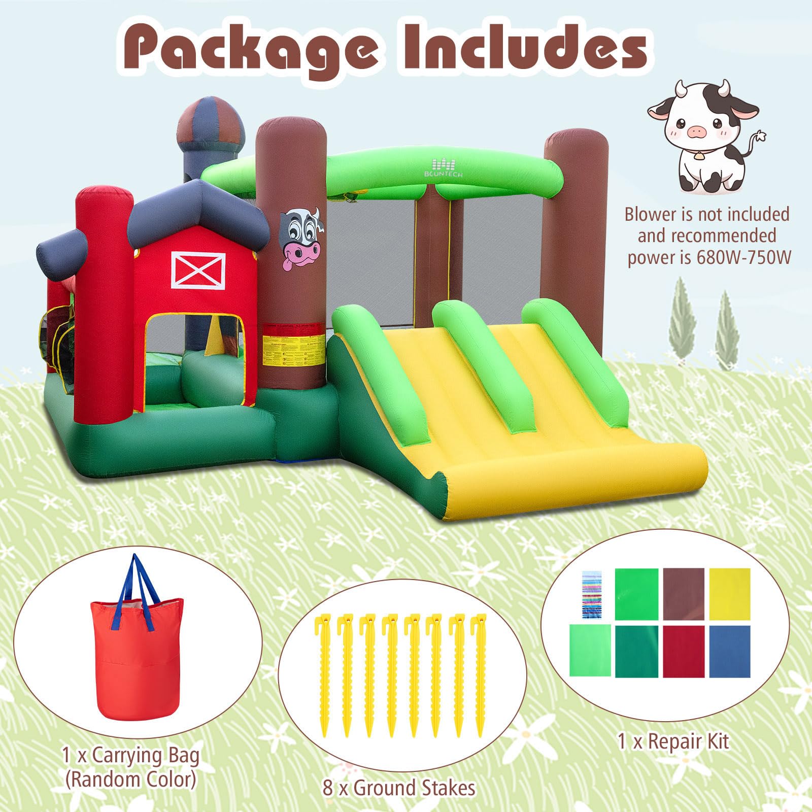 BOUNTECH Inflatable Bounce House with Ball Pit, Farm Bouncy House with Dual Slides for Racing Fun, Big Jump Castle Bounce House for Toddler Kids Aged