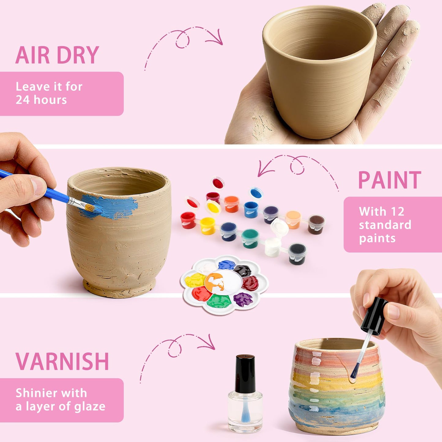 Pottery Wheel for Kids, Arts and Crafts for Kids Ages 8-12, Complete Pottery Painting Craft Kit with Clay, Art Supplies for Kids Toys Girls Birthday