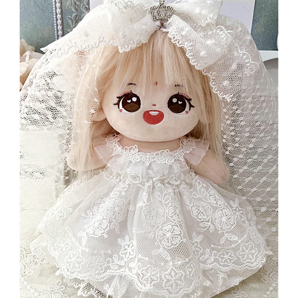 niannyyhouse 20cm Plush Doll Clothes White Lace Wedding Dress Headdress Loose 8in Doll Accessories