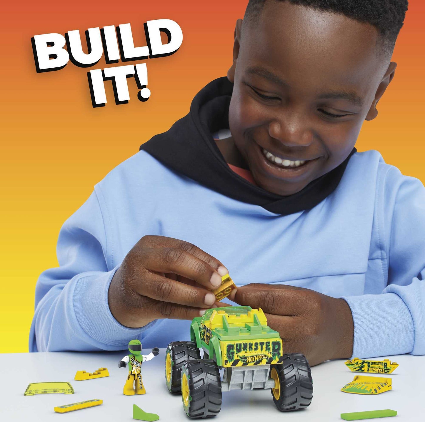 MEGA Hot Wheels Gunkster Monster Truck Building Set Toy Car with Micro Figure Driver, 69 Pieces, Gift Set for Boys and Girls Ages 5 and Up