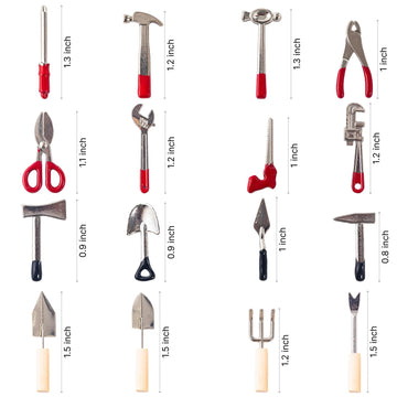 SAMCAMI Miniature Tools for 1/12 Scale Dollhouse Accessories, Miniature Garden Accessories, Dollhouse Miniatures, 16 Pieces (No.1)