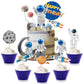 Astronaut Figurines Space Cake Toppers Astronaut Planet Rocket Satellite and Star Space DIY Cake Toppers for Space Theme Party Birthday Party Baby