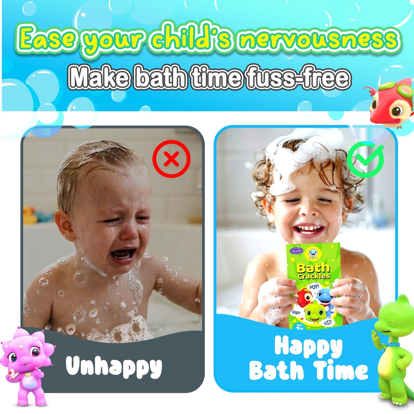SWCANDY Bath Crackles for Kids, 12 Pack Sensory Bath Toys, Crackle Pop & Fizz Bath Crystals, Nontoxic Fragrance-Free Mess-Free Toddler Bathtub Toys