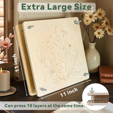 TTUGTTUG Flower Press Kit with Frames for Adults, 11" x 11" Large Wooden 10-Layer Press for DIY Floral Art, Wedding Flower Drying, Great Gift for DIY
