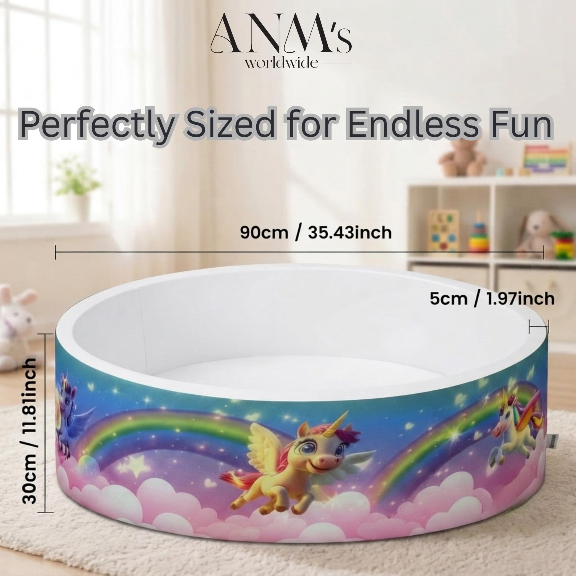 ANM’s Worldwide Foam Ball Pit for Toddlers - 90x30x5 cm Round Ball Pool, Soft Round Baby Playpen Ball Pool for Kids - Indoor Play Area for Babies