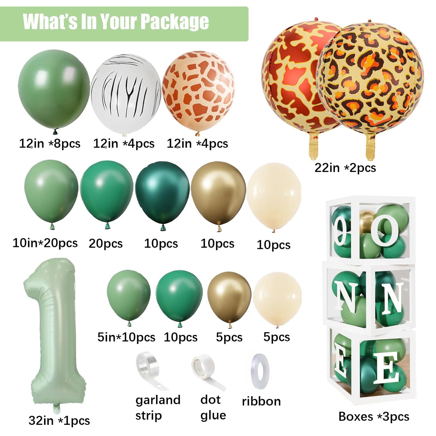 Wild One Birthday Decorations,1st Birthday Decorations Boy or Girl, Jungle Safari Themed Backdrop, Balloons Garland, Banner, Balloon Boxes for First