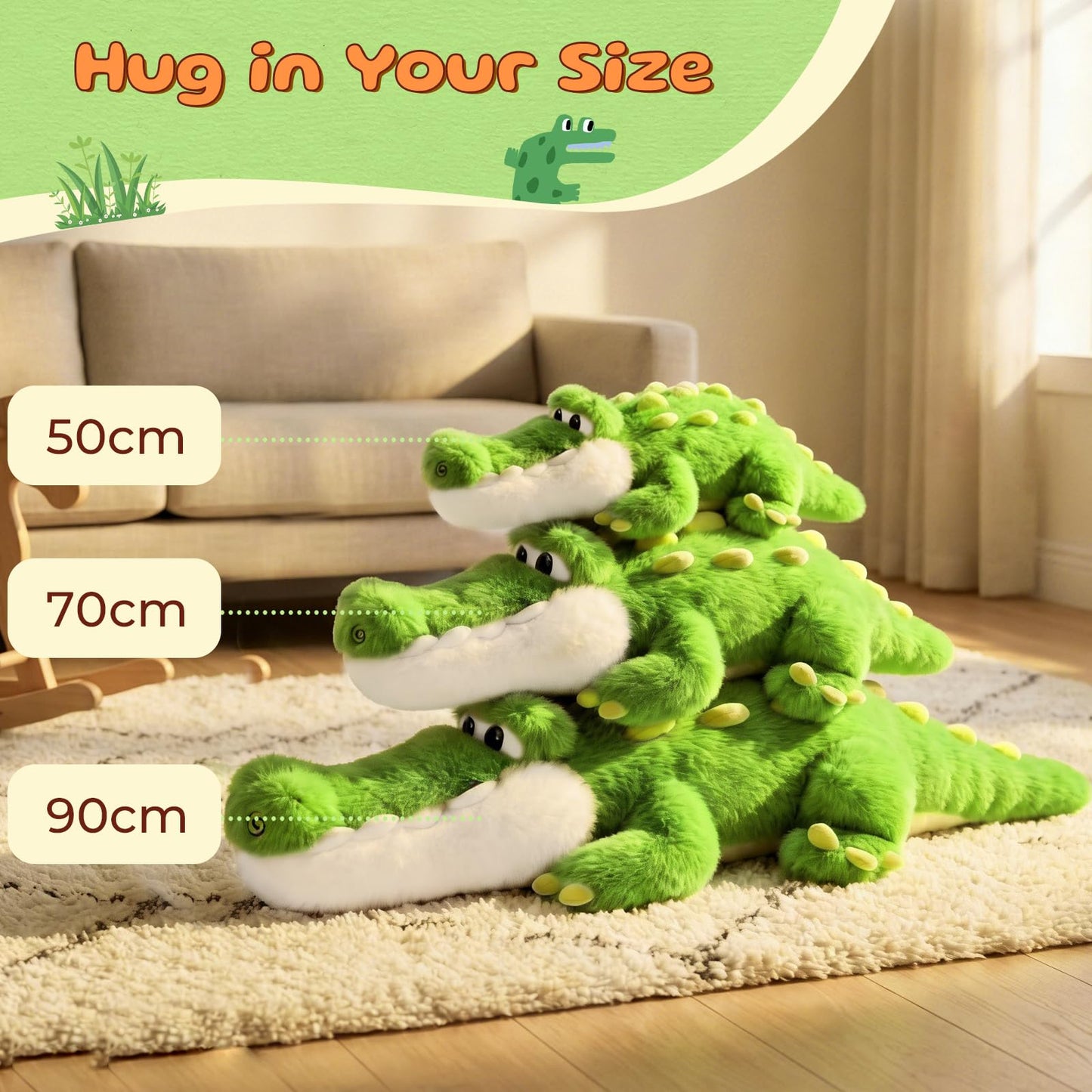 TITQWOP Alligator Stuffed Animal Plush Toy, Lying Flat Crocodile Hugging Pillow, Soft Long Plush for Kids & Adults, Cute Green Alligator Plush