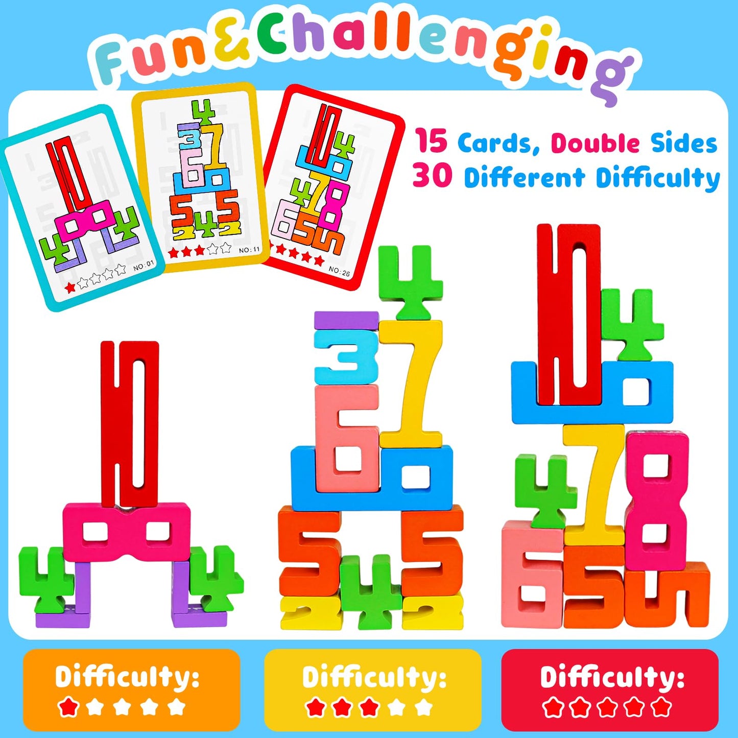 Montessori Wooden Number Building Blocks Toys for Toddlers Kids Stacking Number Blocks 1-10 Preschool Math Learning Educational Toys for 3 4 5 Year