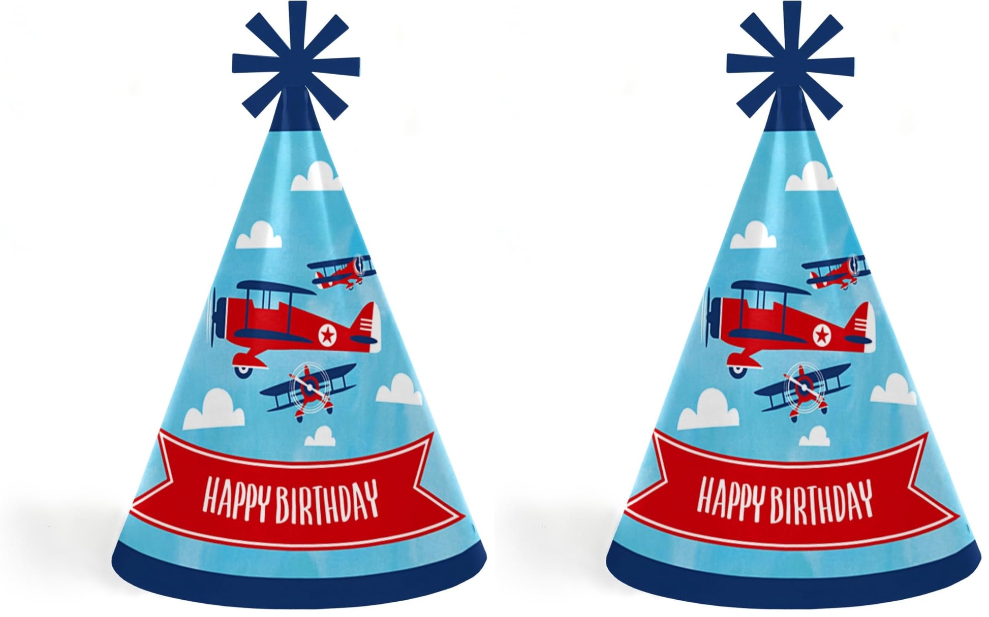 Big Dot of Happiness Taking Flight - Airplane - Cone Happy Birthday Party Hats for Kids and Adults - Set of 8 (Standard Size)