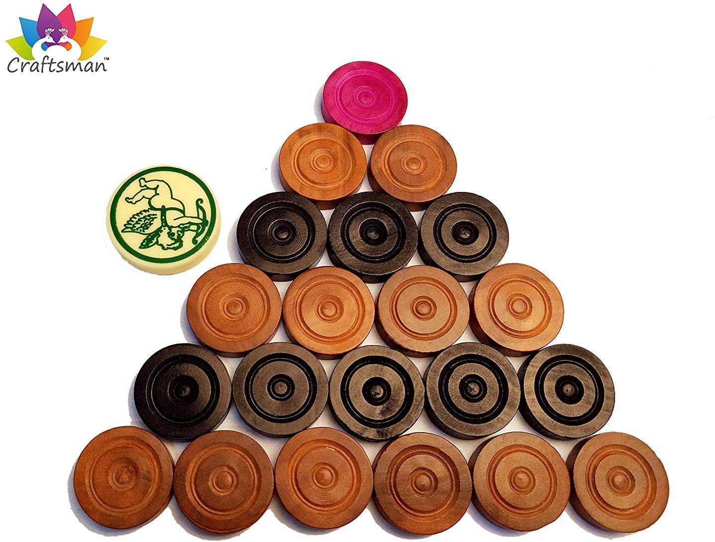 Craftsman Carrom Coin Set of 24 Coins + 1 Stricker for Champions Play. Carrom Coins+Stricker