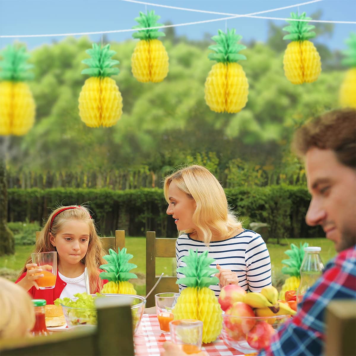 9 Pcs 14 Inch Pineapple Decorations for Tropical Flamingo Party Summer Hawaiian Luau Party Pineapple Honeycomb Tissue Centerpieces for tables Hanging