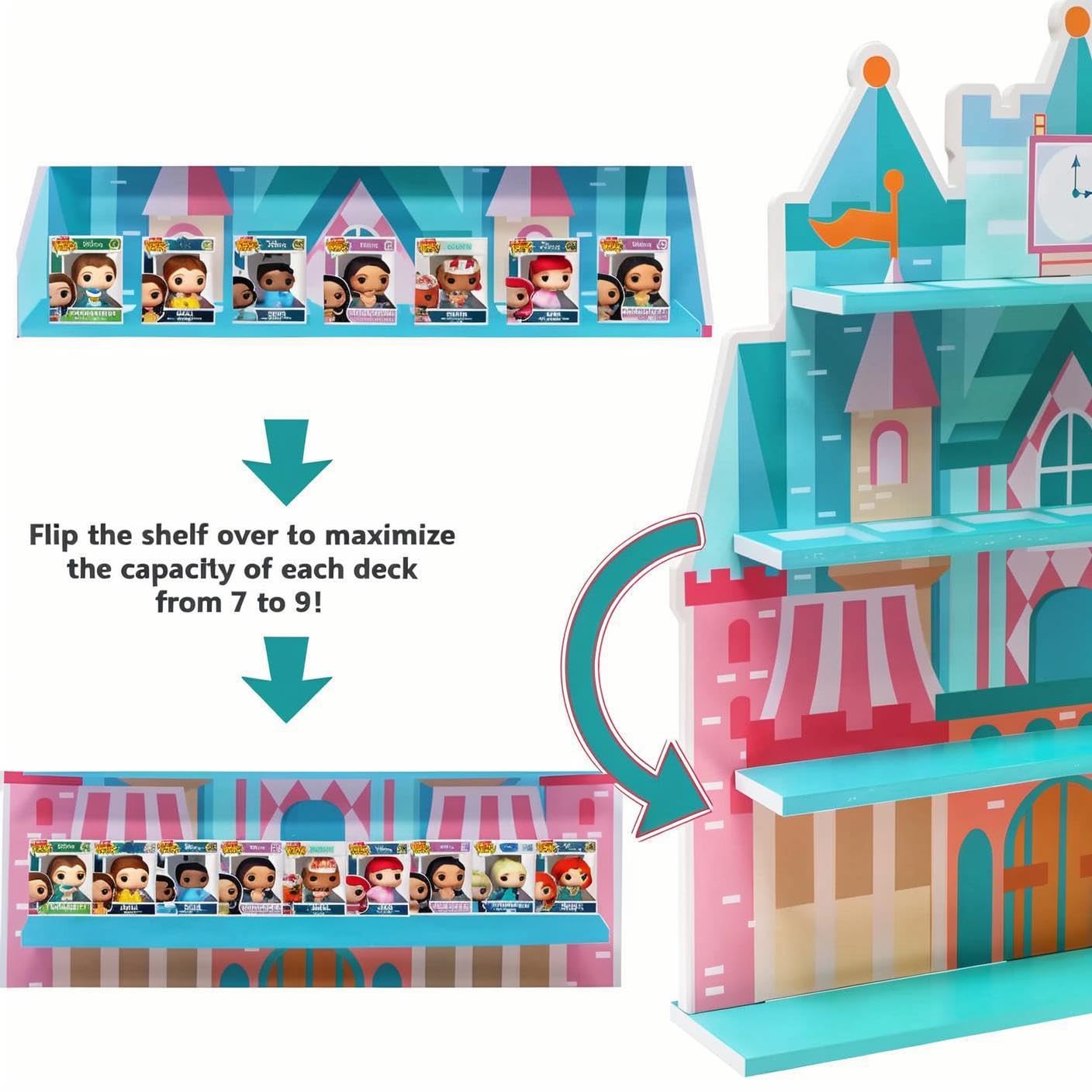 AUFGELD Display Shelf Compatible with Funko Bitty Princesses Series, Display Stand for Bitty Pop Princess Figures, Wallmountable Bitty Shelf, Displays