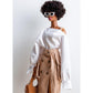 AQQeenmiu Fashion Doll Outfit Set for 11.5-12 Inch Dolls, Designer White Off-Shoulder Shirt with Tan Workwear Belted Skirt, 2 Piece Clothing Set (Tall