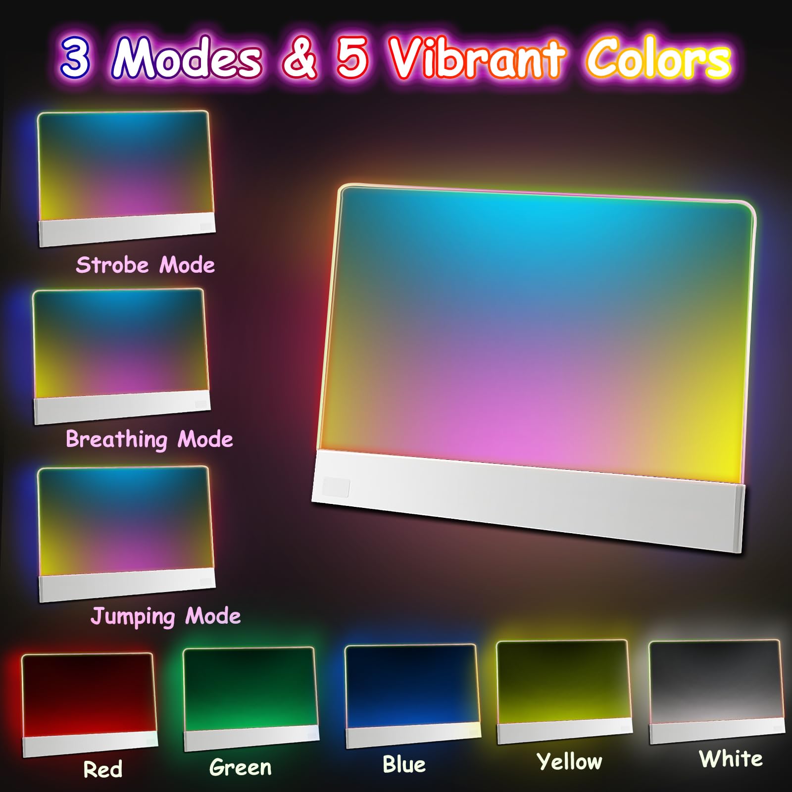 Led Drawing Board for Kids,13.2'' x 10'' Rechargeable Led Note Board with Colors,Doodle Glow Board,3 Modes & 5 Colors Acrylic Dry Erase Board with 8