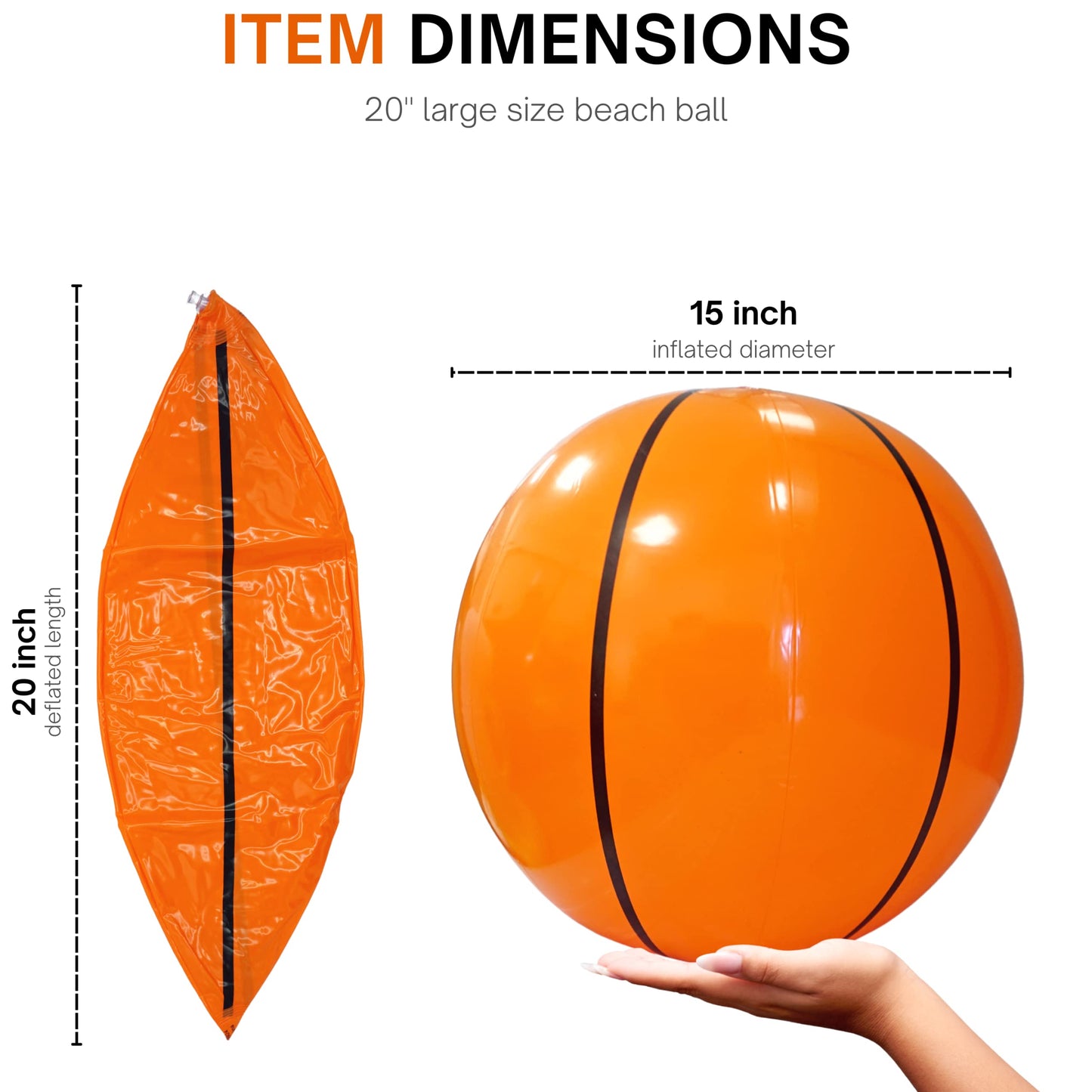 4E's Novelty Inflatable Basketball [3 Pack] Large 20" Beach Ball Bulk for Sports Themed Party Decorations & Favors, Fun Beach Pool Games & Toys