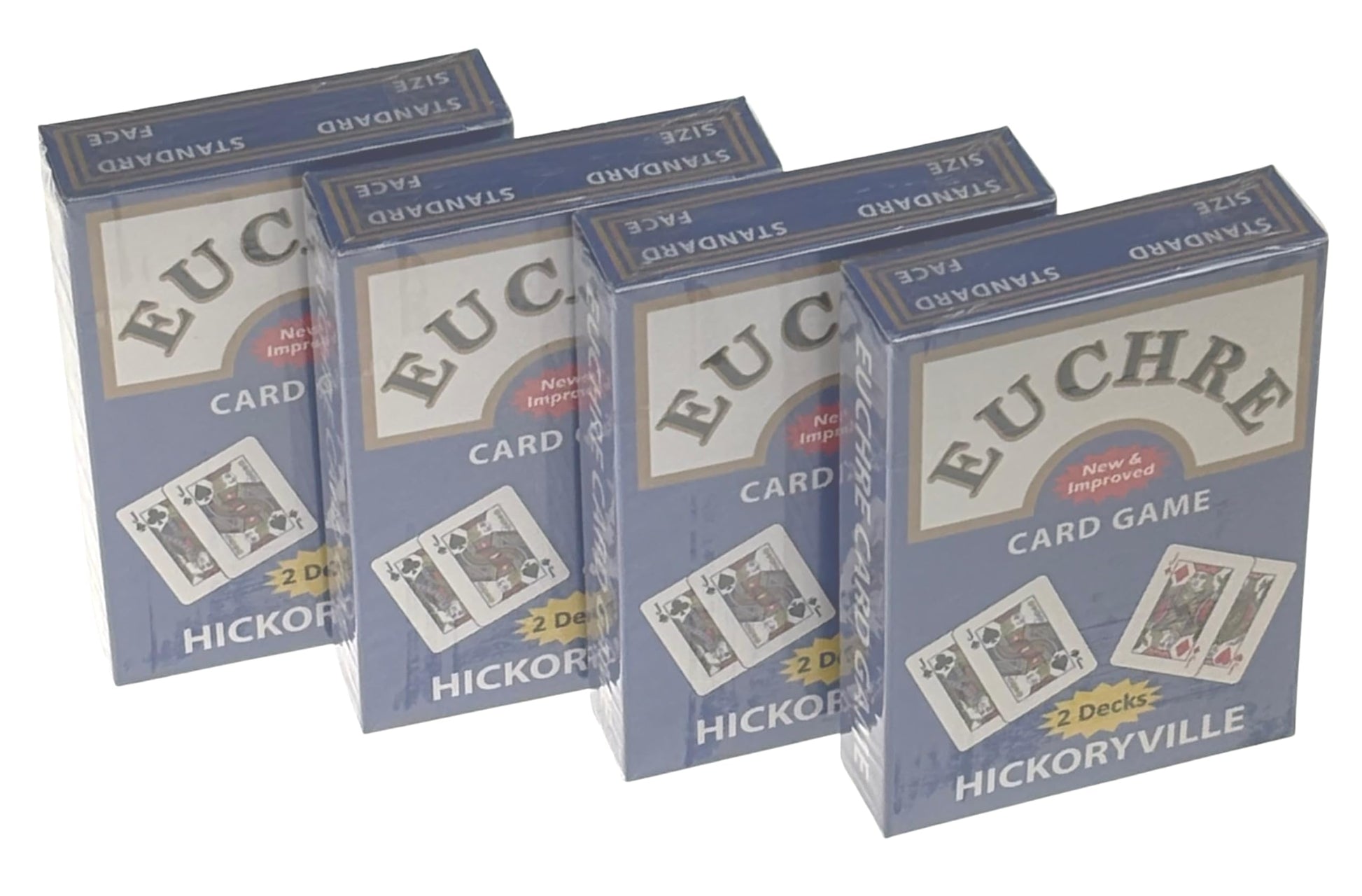 Hickoryville Euchre Card Game Set | 8 Pre-Stripped Decks (9-Ace) with Blank Counter Cards | 4 Red & 4 Blue Decks | Classic Euchre Playing Cards