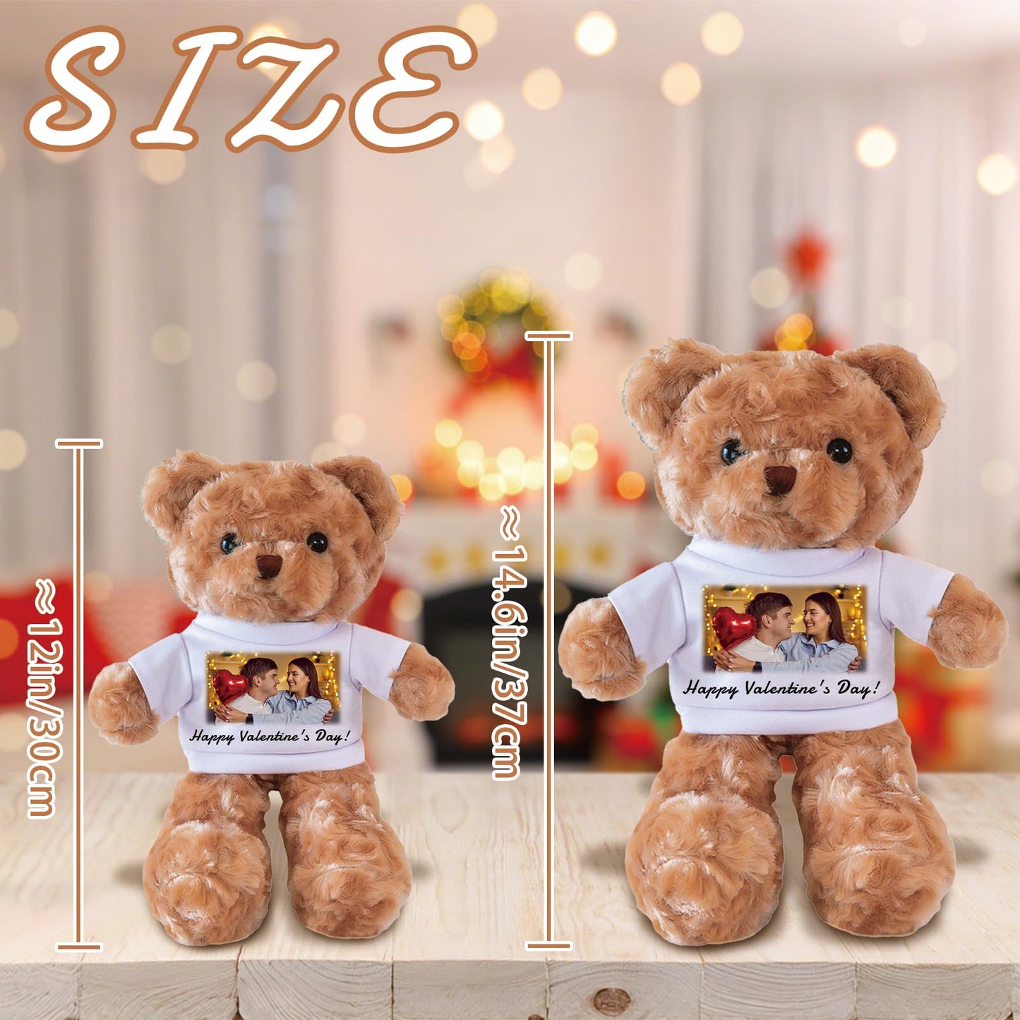 Yibairui Personalized Teddy Bear with T-Shirt, Custom Plush Stuffed Animal with Photo & Text, Gift for Girlfriend, Boyfriend, Valentine's Day