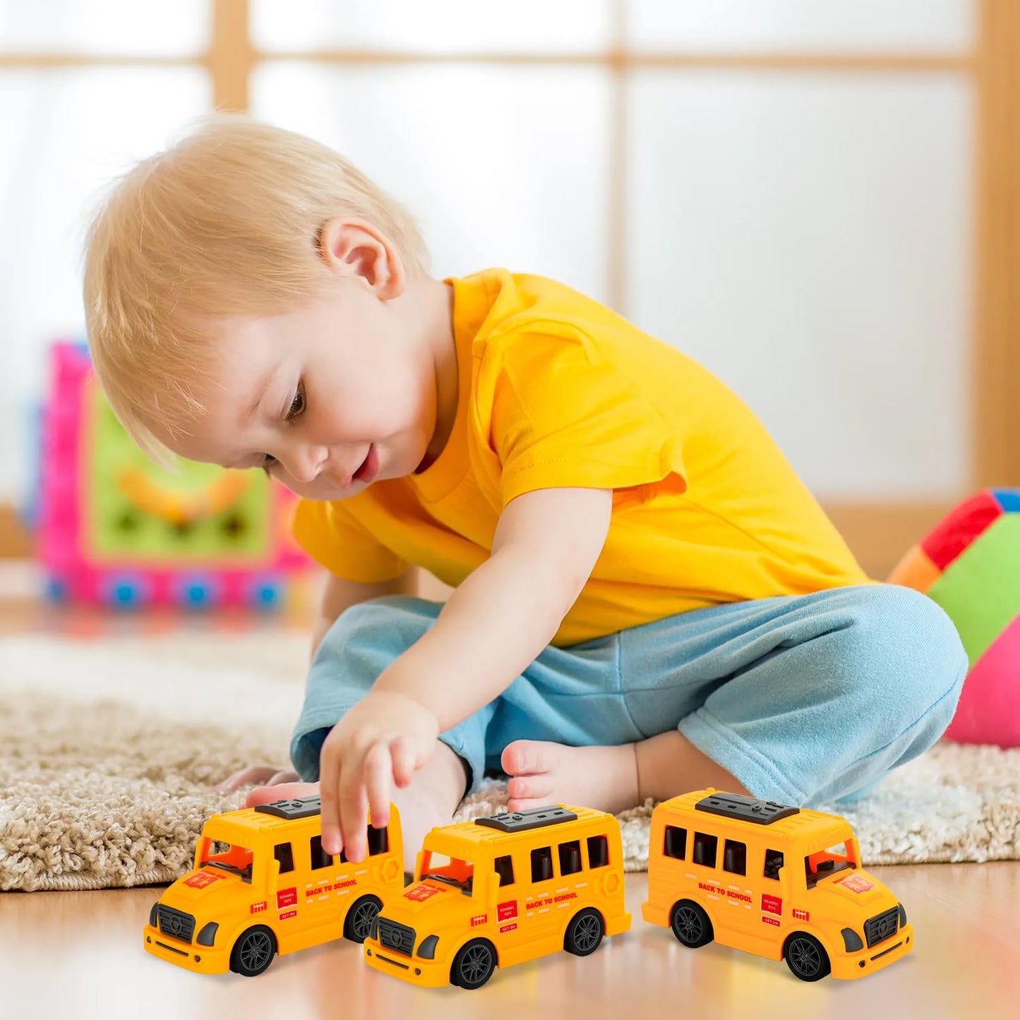 LSLYHTC 6Pcs School Bus Toys Bulk, Plastic Mini School Bus for Toddlers