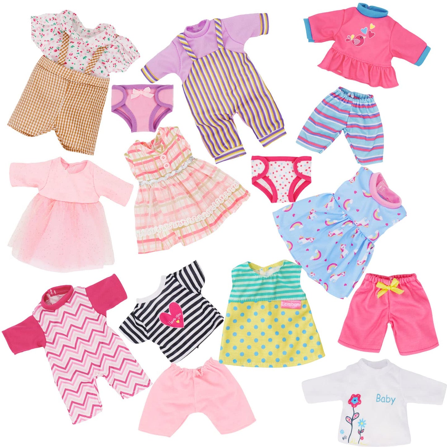 Alive Cute Baby Doll Clothes and Accessories, 10 Set Baby Dolls Alive Clothes Dress Pajamas for 12 13 14 inch Dolls Kids Gifts